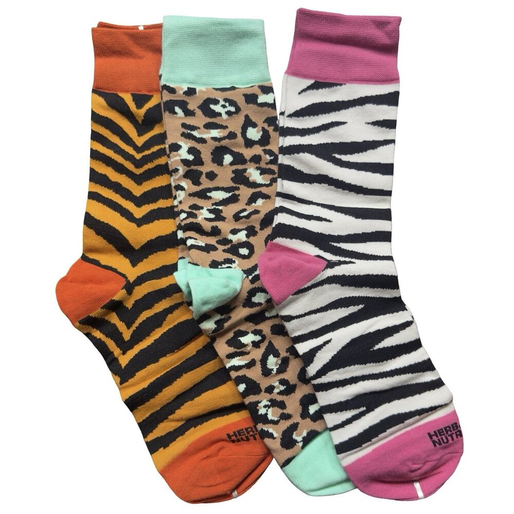 Herbalife Nutrition Wild‎ Side Animal Print Crew Socks 3 Pair Gift Box NWT